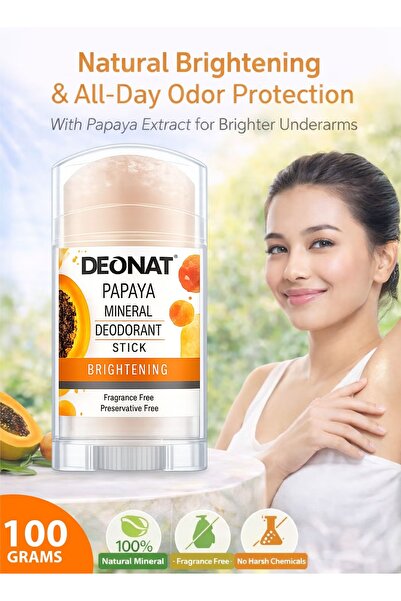 DEONAT Pack of 1 Papaya Mineral Deodorant Stick 100g Brightening Natural Crys...