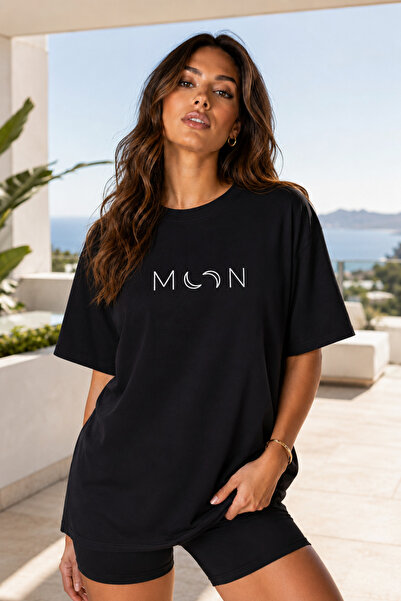 FECCY Premium Moon Printed Oversize Women's T-Shirt Cotton Oversize T-Shirt
