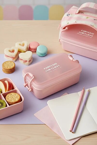 Miniso Lisanslı Macaron Öğle Yemeği Kutusu Pembe 500 Ml – Ayırıcılı