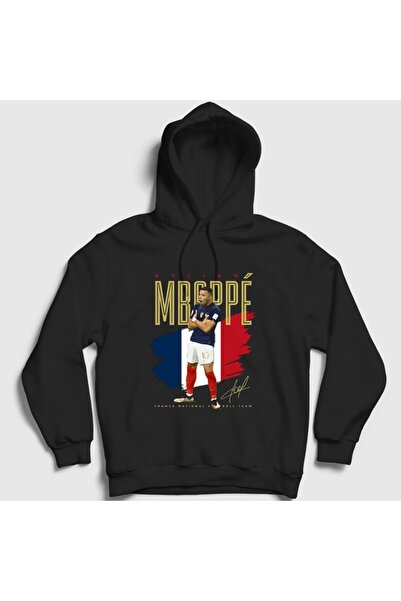 Presmono Hanorac cu glugă pentru fotbal, unisex, negru, Franța, Kylian Mbappe...