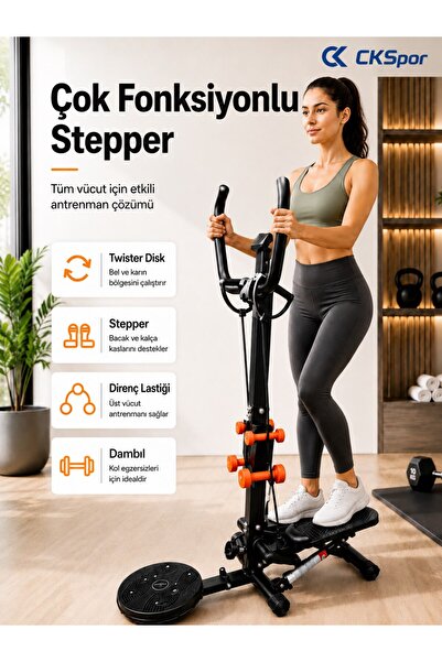 CKSPOR LUXURY Çok Fonksiyonlu Stepper Egzersiz Aleti Twister Diskli Dambıllı ...