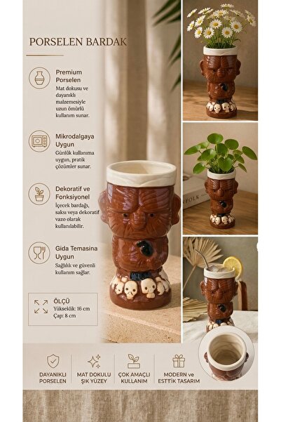 PALU GASTRO Premium Tiki Tasarım Porselen Kupa ve Bardak - Çok Amaçlı Etnik S...