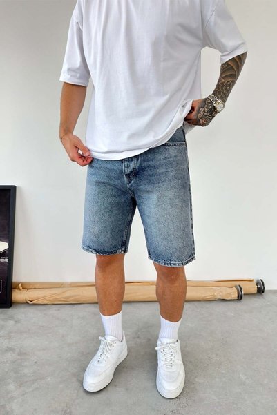 HAFKA Pantaloni scurți din denim largi, premium, albaștri