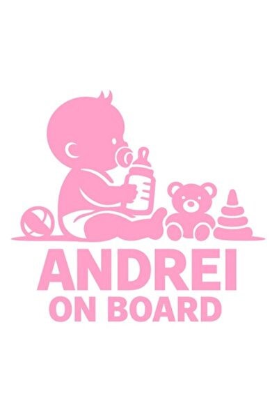 OEM Autocolant decorativ auto  "ANDREI LA BORD ", 15cm, Roz