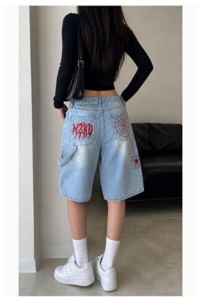 Minga London Y2K Embroidered Baggy Jean Porto Capri Red -S