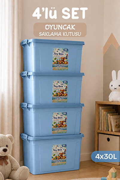 naturelove Set of 4 - 30 Lt Lockable Toy Storage Box - Multi-Purpose Organize...