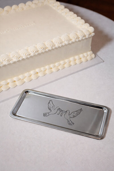 Beige & Stone Pigeon Patterned Stainless Steel Rectangular Serving and Presen...