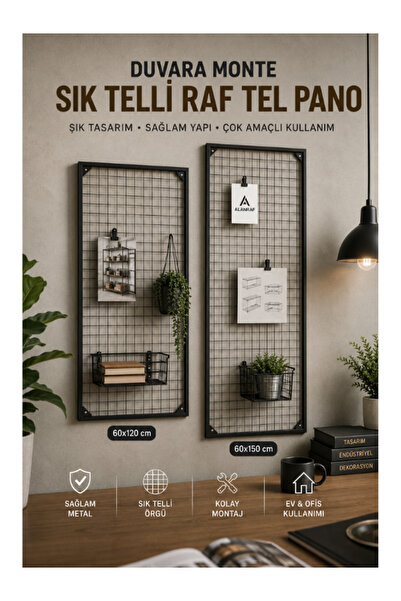 Genel Markalar Sık Telli Tel Raf - Siyah Renkli Tel Pano Stand, Duvar Askılığ...