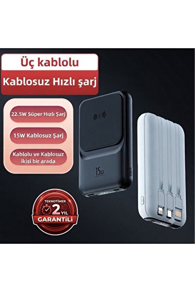 TEKNOTİMER 10.000 mAH 15w Kablosuz Kendinden Şarj Kablolu Süper Hızlı Şarj Ta...