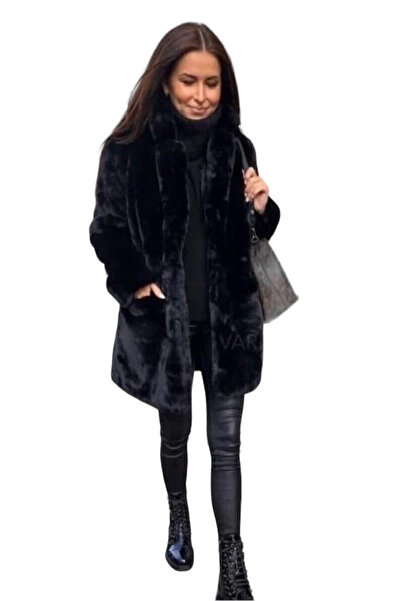 Woman's Fashion Γυναικείο Μαύρο Παλτό με Λεπτομέρειες από Γούνα