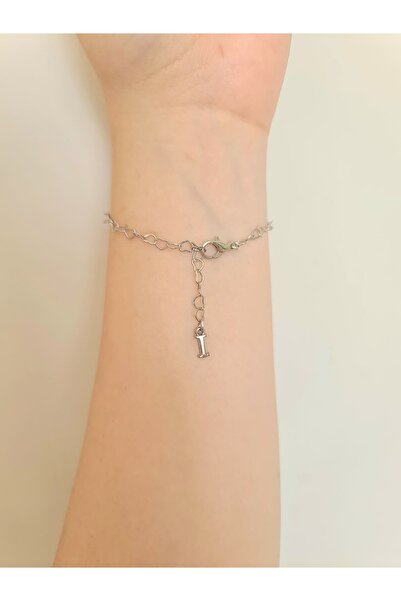 bijoux uniques İ harfli sallantılı çelik kalp bileklik