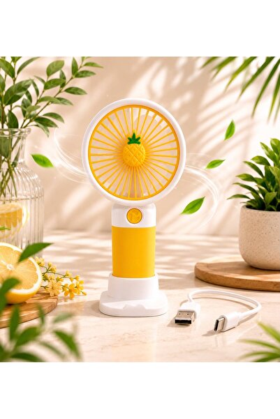 A&Ç SHOP USB Şarjlı Mini El Vantilatörü – Masa Standlı Taşınabilir El Fanı SARI
