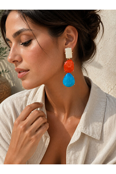 Atelier Licia Natural Stone Look Colorful Dangle Earrings |   Gold Detailed L...