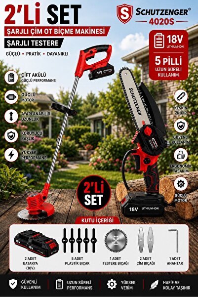 SCHUTZENGER 4020S ŞARJLI DAL BUDAMA ZİNÇİRLİ TESTERE VE ŞARJLI ÇİM OT PİÇME T...