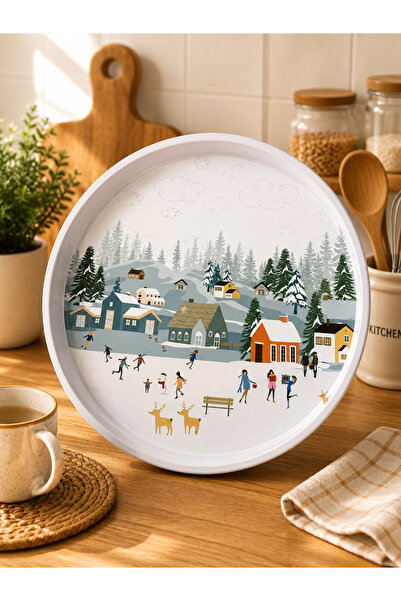 ela777 Home New Year's White Decorative Metal Tray