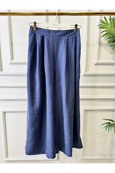 ALANURMODA 3206 Pleated Wide Leg Trousers Navy Blue