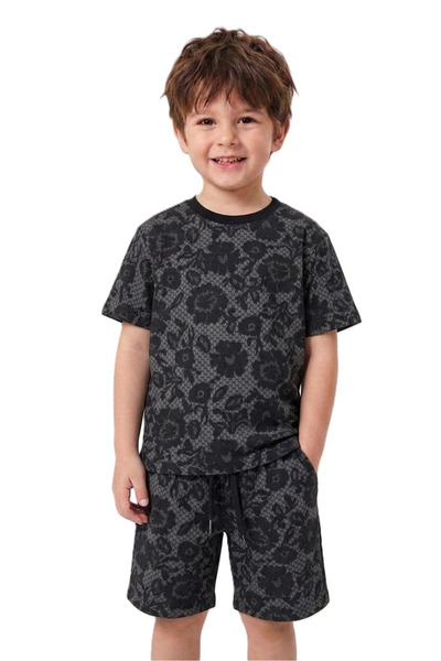 Generic Boys 2-Piece Summer Outfit, Short Sleeve T-Shirt and Shorts, Black Fl...