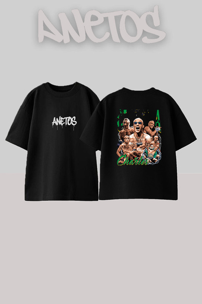 Anetos Μαύρο μπλουζάκι με στάμπα Charles Oliveira Design, Unisex, Oversize