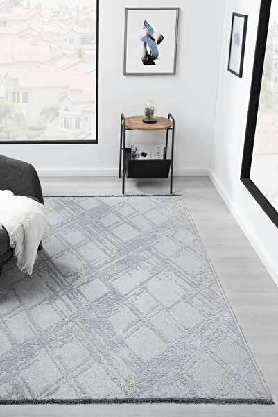 VİTALİHOME Bukle Gri Kilim Yıkanabilir Kaymaz Taban Şönil Kilim Salon Oturma ...