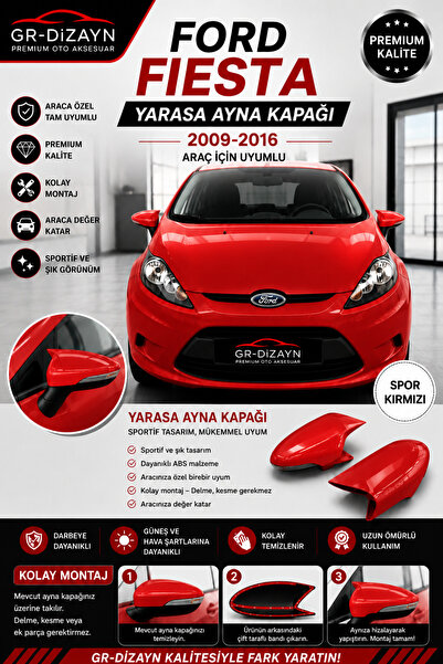 GR-Dizayn FORD FİESTA 2008-2019 ARACA ÖZEL BOYALI YARASA AYNA KAPAĞI A+ (KIRM...