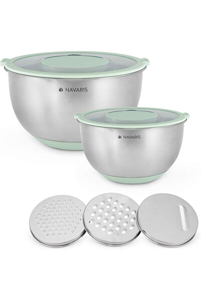 Navaris Set de 2 boluri metalice multifuncționale cu capac, 20 cm și 24 cm, 3...