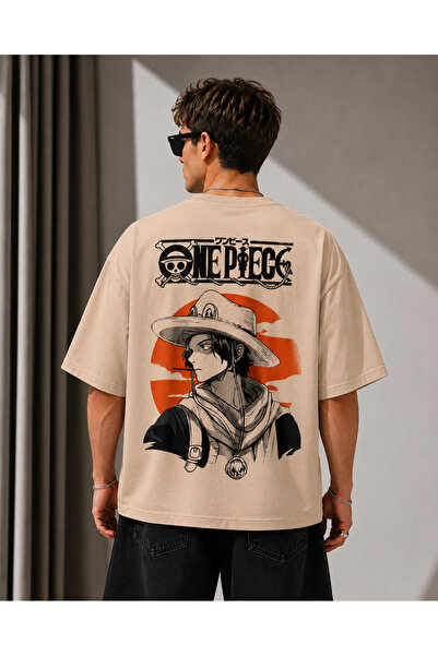 Nulivez One Piece Ace Printed Oversized White Unisex T-Shirt – Anime Themed S...