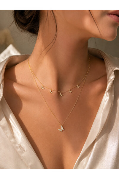 BURCU JEWELRY Çoklu Minimal Kelebek Kolye
