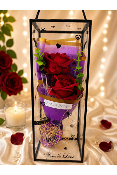 Forever Love Cam Kutuda 2'li Gül Buketi – Sevgiliye Romantik Hediye