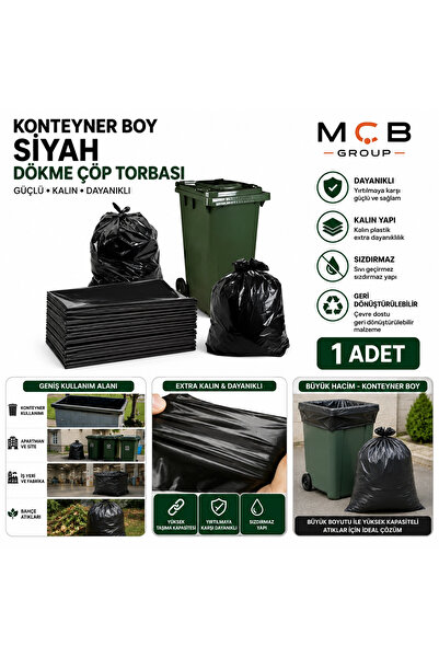 Mçb Group Konteyner Boy Çöp Torbası Siyah Dökme Çöp Poşeti Kalın Dayanıklı Büyük Boy 1 Adet