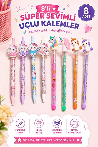 PeriMila 8'li Sevimli Karakterler Hello Kitty 07 Uçlu ve Unicorn Başlı Yumurt...