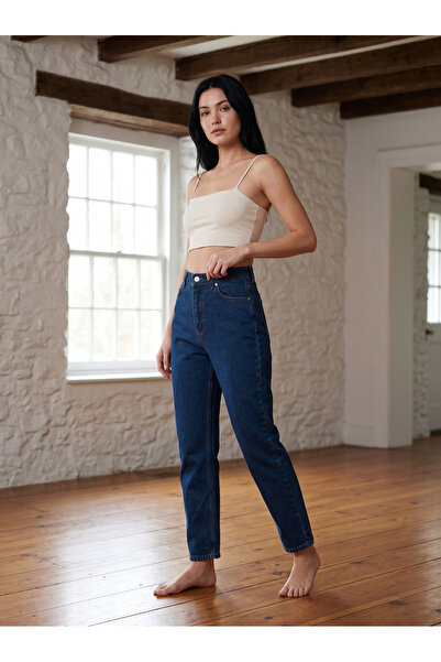 geenz manifacture Navy Blue Lycra Stretchy Mom Jean