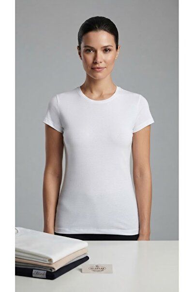 Altınay 5 Pieces Women's Lycra Crew Neck Short Sleeve T-Shirt (Body) 95% Cott...
