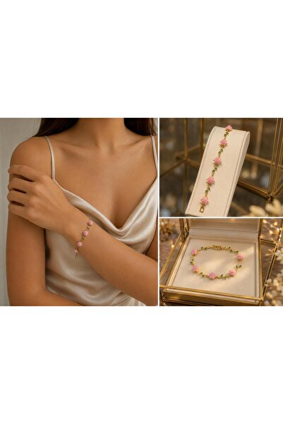 stainless steell Velvet Pink Rose Bracelet