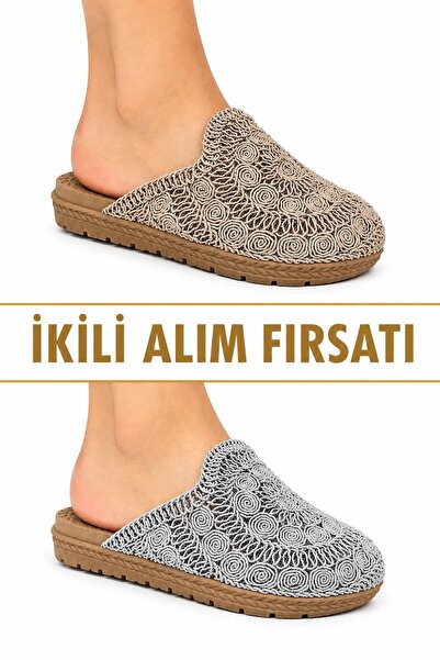 PAPUCUMUN DÜNYASI Women's Straw Knit Daily Travel Slippers Lightweight Comfor...