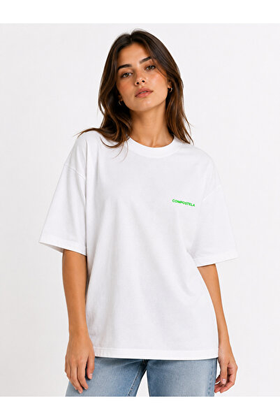 Compostela Unisex Women's and Men's T-Shirt with Written Logo, Front Print, O...