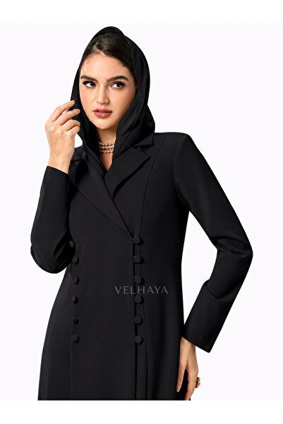 VELHAYA Modern Blazer Abaya for Women - Black Formal Trench Abaya