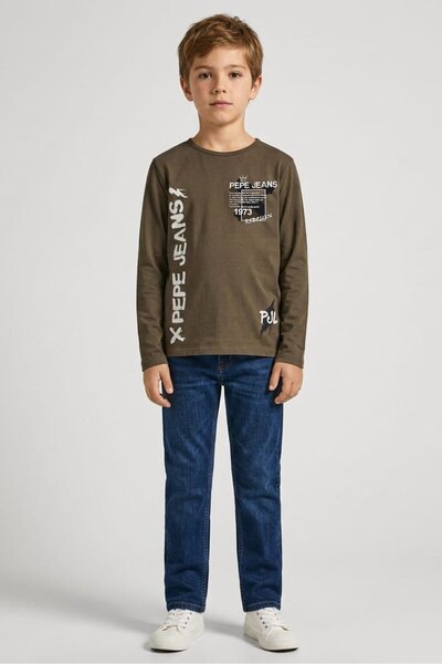 Pepe Jeans تي شيرت للأطفال الأولاد برقبة دائرية وأكمام طويلة وطباعة جرافيك، ل...