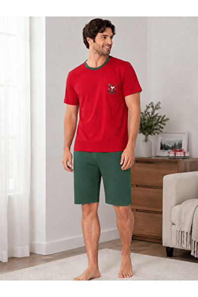 embody Ανδρικές κοντομάνικες βαμβακερές πιτζάμες, καλοκαιρινό σετ, μπορντό μπ...