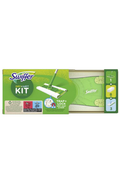 Swiffer Kit de Baza cu Mop Uscat/Umed 1 Mop + 8 Lavete Uscate + 3 Lavete Umed...