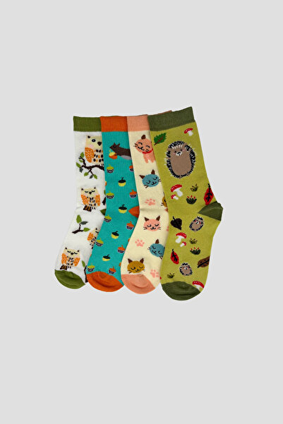Defne Baby 4 Pairs of Animal Patterned Girls' Socks