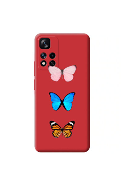 Other Xiaomi Redmi Note 11 Pro 5G Triple Butterfly Red Colored Silicone TPU Θήκη