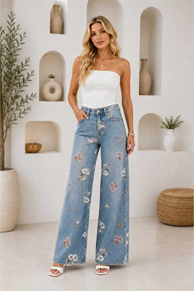 Fofy Blugi dama premium summer 2026 wide leg cu imprimeu floral