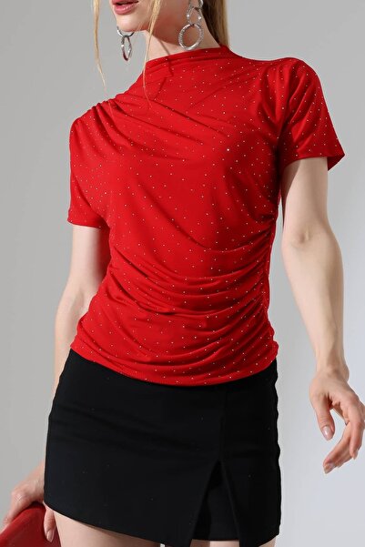 Sabr Women's Stoned Sandy Draped High Neck Blouse