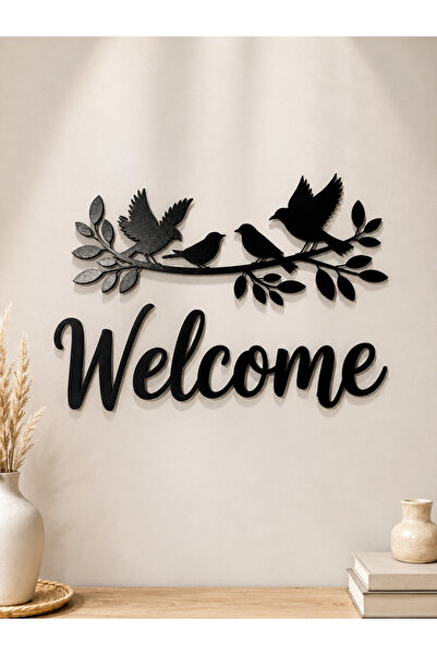 Prime tasarım Welcome Kuş Figürlü Kapı Üstü Duvar Süsü