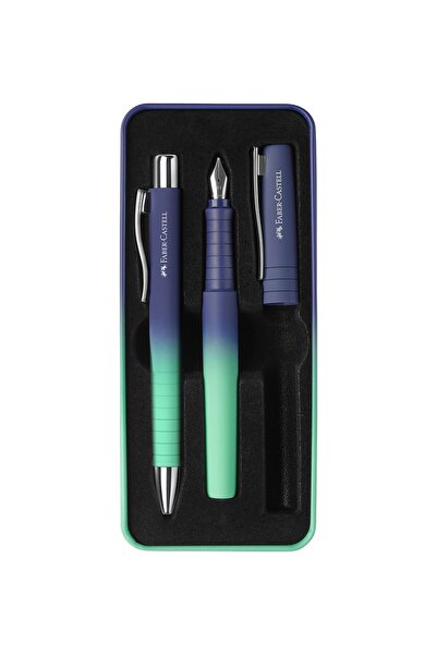 Faber Castell FC Poly Ball Hediye Seti Tükenmez Kalem + Dolma Kalem Buzzing Blue