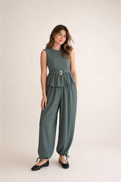 My Blog Petrol Color Bubble Blouse Pants Set - 2013