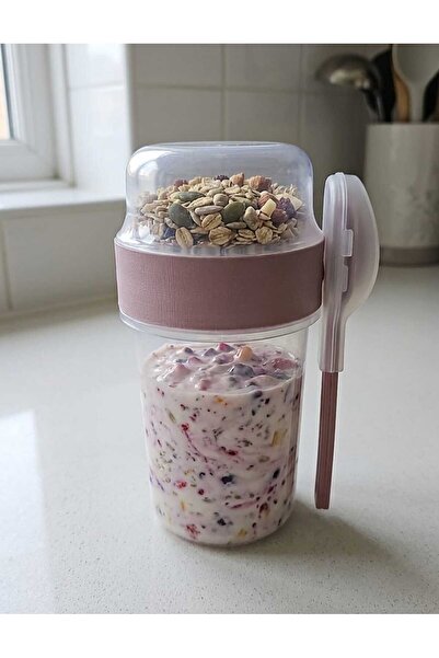 elciavmm Yoğurt Müsli Taşıma Kabı 500+200 ml - Kaşık Çatallı Yulaf, Yemek, Yo...