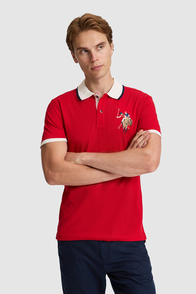 U.S. Polo Assn. Men's Red Slim Fit Polo Collar Basic T-Shirt 50322299-Vr030