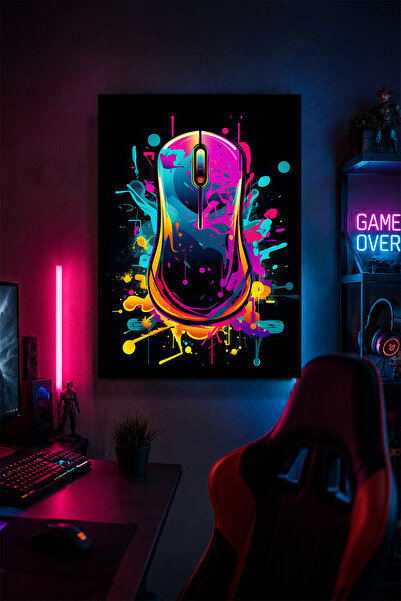 Lucena Mouse de gaming cu neon, pictură murală metalică, decor de perete pent...
