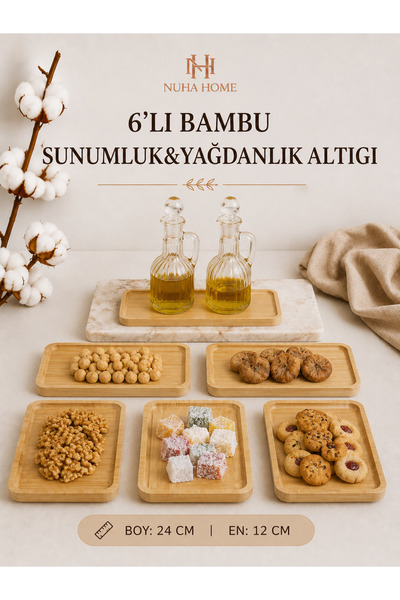 NUHA 6’lı Bambu yağdanlık altlığı & sunumluk